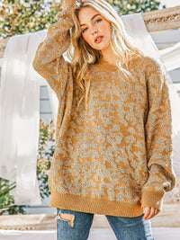 WOMEN'S LONG SLEEVE SHIMMER PRINT PULLOVER SWEATER