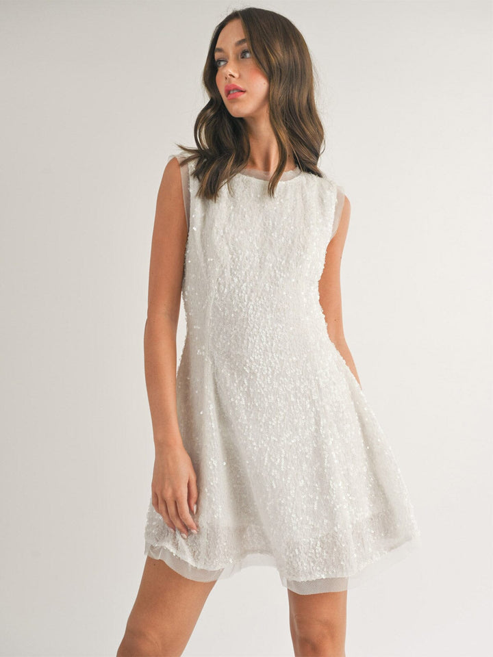 WOMEN'S SLEEVELESS FIT & FLARE SEQUINS MINI DRESS