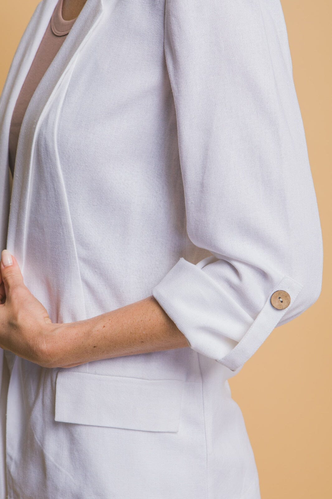 WOMEN'S LONG SLEEVE OPEN FRONT LINEN BLAZER