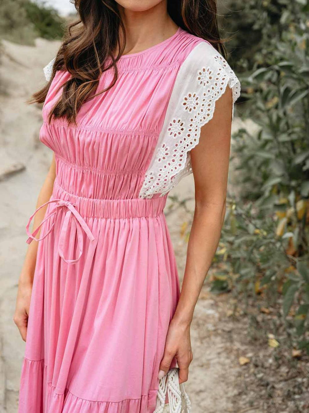 WOMEN'S RUFFLE SLEEVE TRIM DETAILED TIERED MAXI DRESS