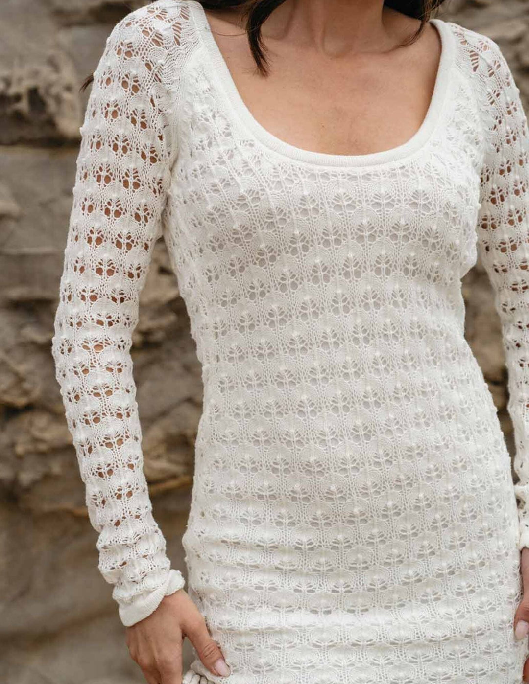 WOMEN'S LONG SLEEVE BACK TIE BODYCON KNITTED MINI DRESS