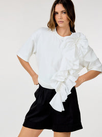 WOMEN'S SHORT SLEEVE RUFFLE FRONT DETAILED TOP