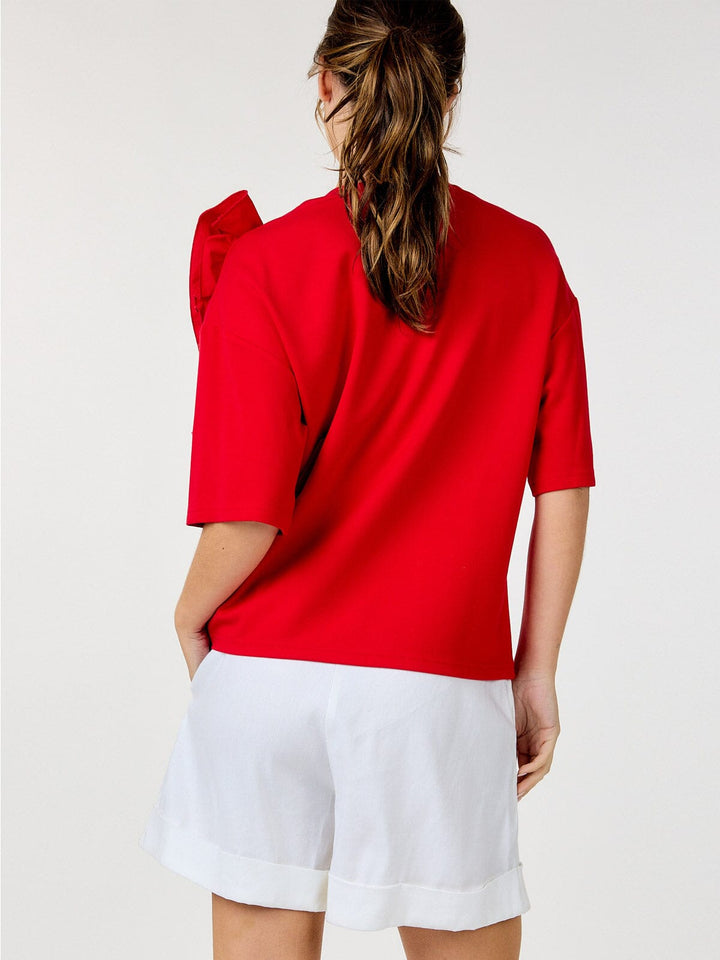 WOMEN'S SHORT SLEEVE RUFFLE FRONT DETAILED TOP