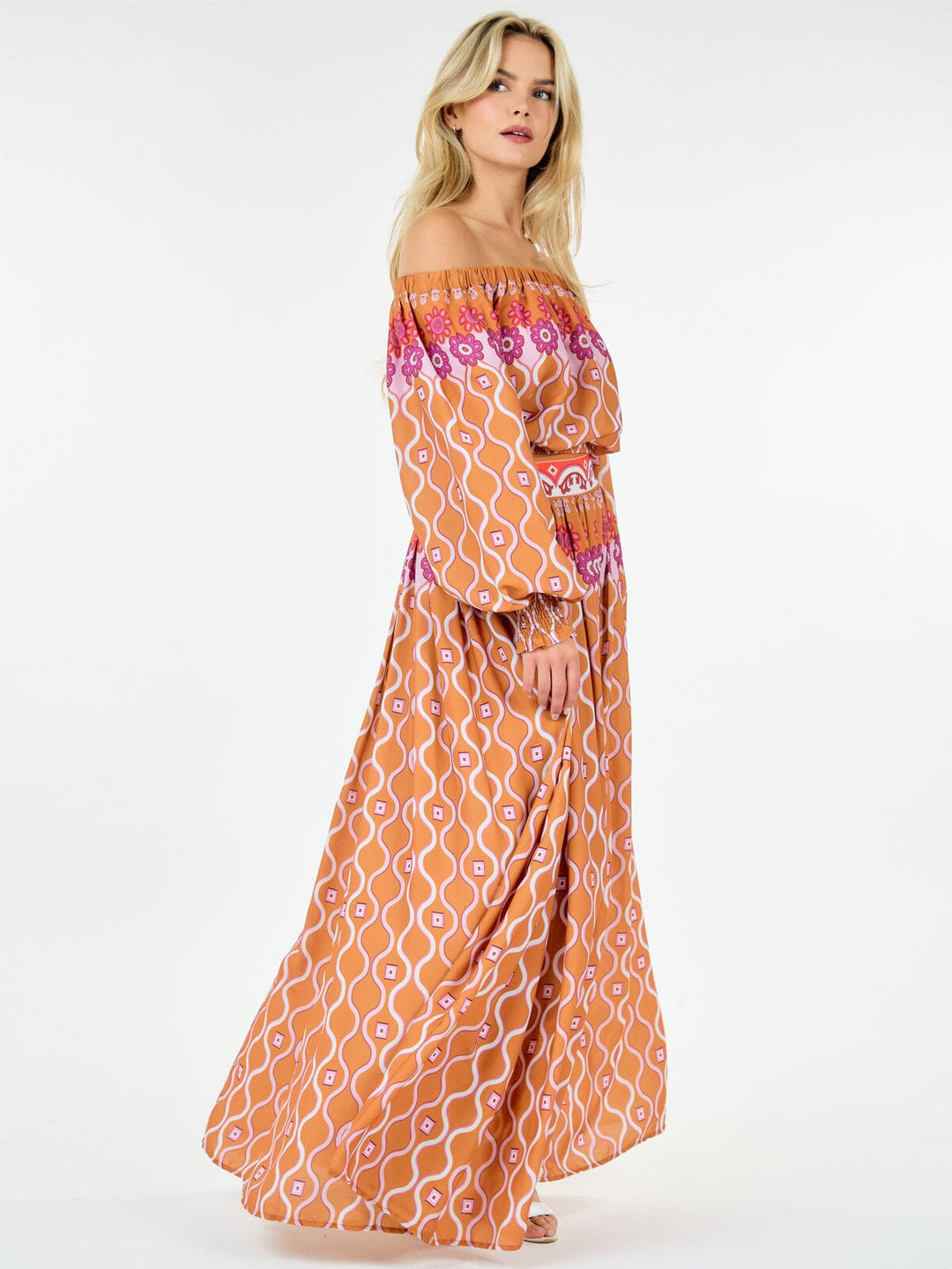 WOMEN'S LONG SLEEVE TOP & MAXI SKIRT MULTI PRINT SET