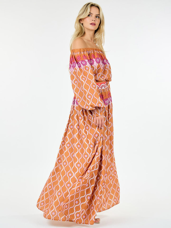 WOMEN'S LONG SLEEVE TOP & MAXI SKIRT MULTI PRINT SET