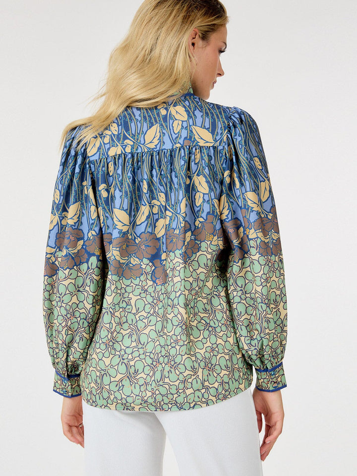 WOMEN'S LONG SLEEVE BUTTON UP MULTI PRINT BLOUSE