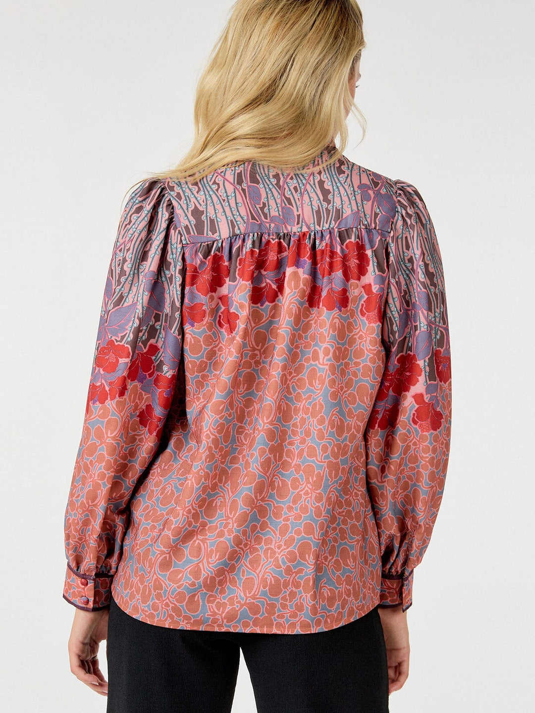 WOMEN'S LONG SLEEVE BUTTON UP MULTI PRINT BLOUSE