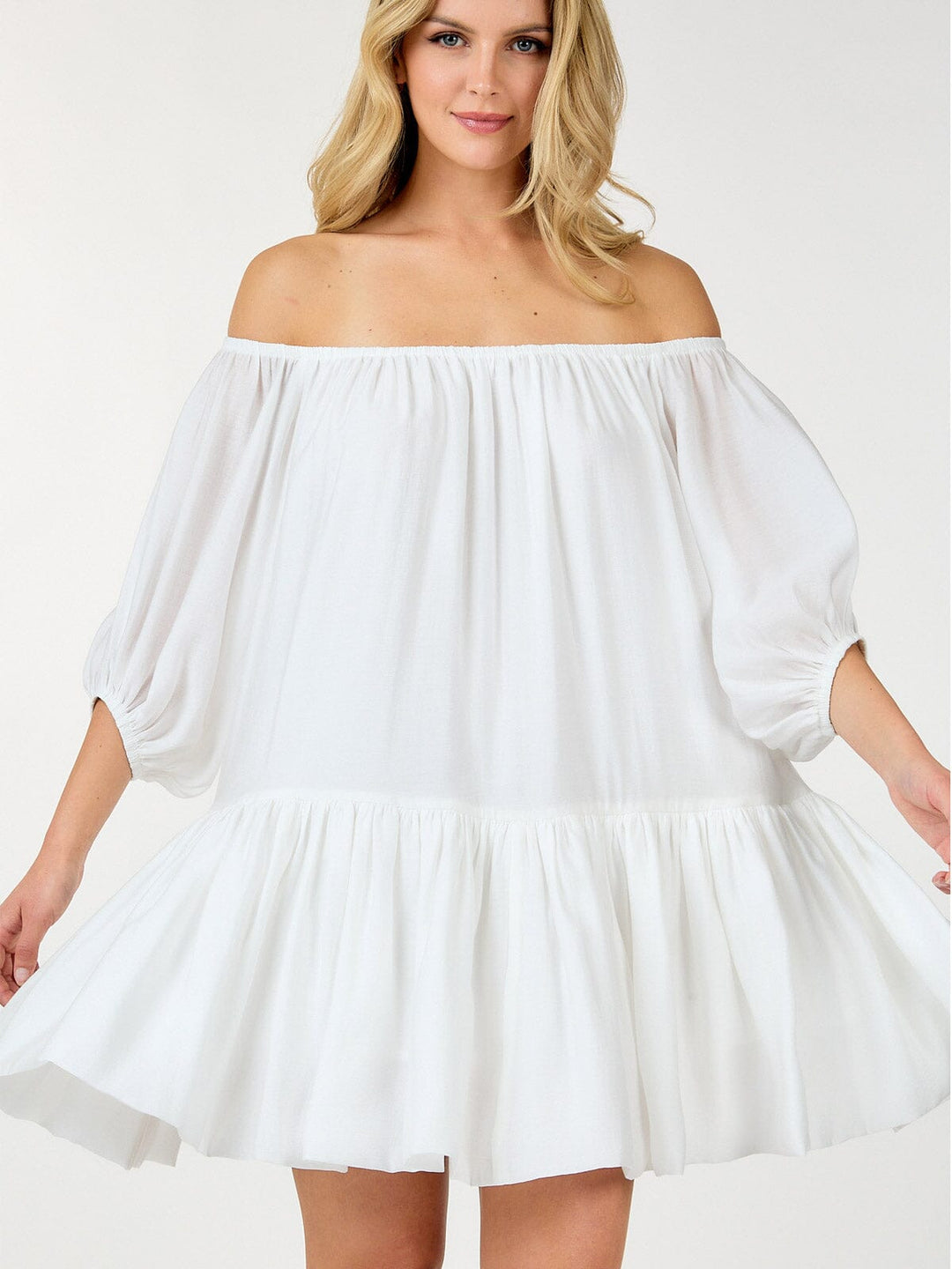 WOMEN'S SHORT PUFF SLEEVE LOOSE FIT MINI DRESS