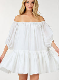 WOMEN'S SHORT PUFF SLEEVE LOOSE FIT MINI DRESS