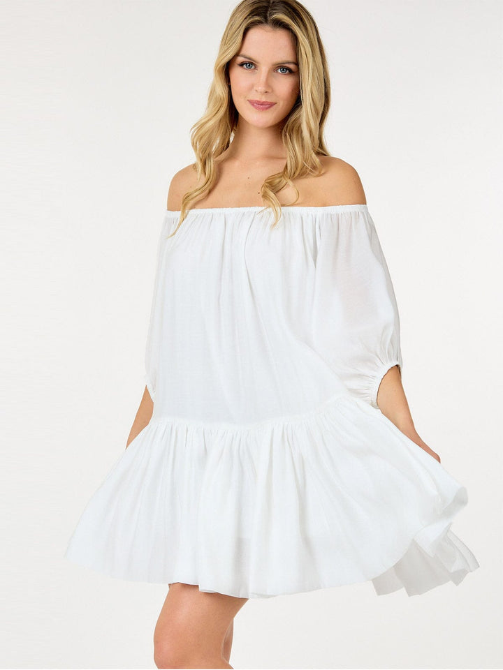 WOMEN'S SHORT PUFF SLEEVE LOOSE FIT MINI DRESS