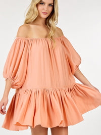 WOMEN'S SHORT PUFF SLEEVE LOOSE FIT MINI DRESS