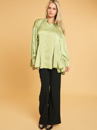 WOMEN'S LONG SLEEVE BUTTON UP STUDS DETAILED BLOUSE