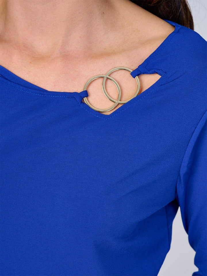 WOMEN'S 3/4 SLEEVE NECK DETAILED BLOUSE