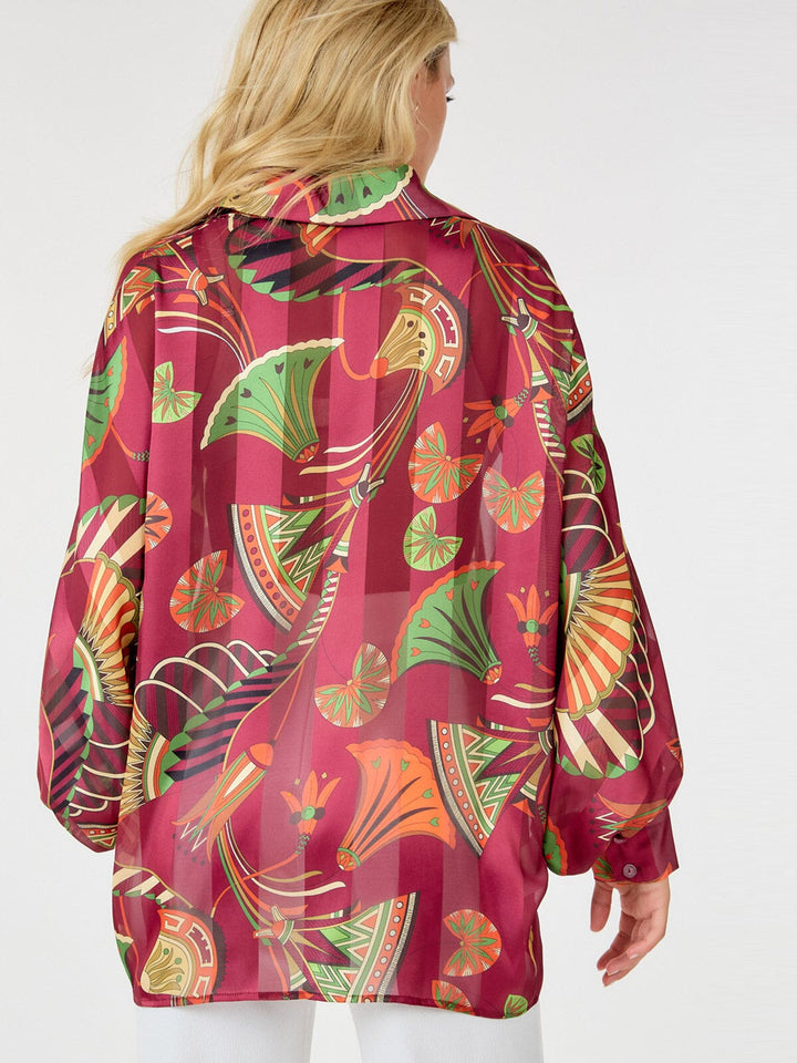 WOMEN'S LONG SLEEVE BUTTON UP MULTI PRINT BLOUSE