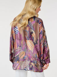 WOMEN'S LONG SLEEVE BUTTON UP MULTI PRINT BLOUSE