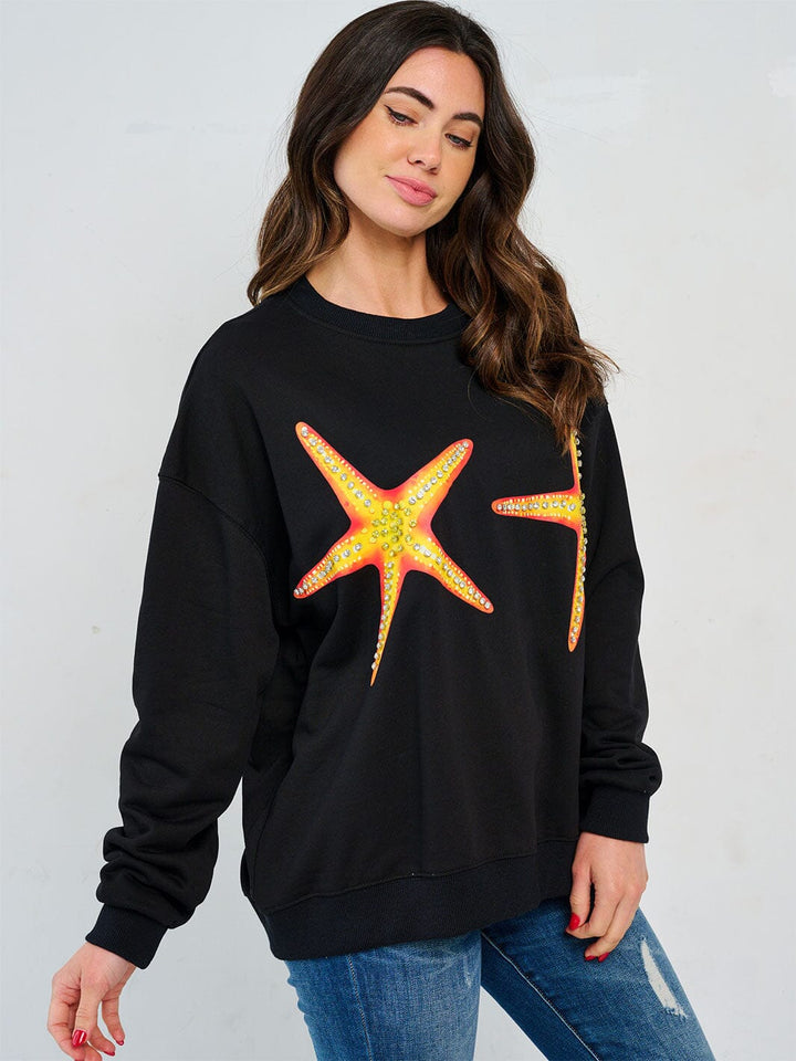 WOMEN'S LONG SLEEVE GRAPHIC STUDS PULLOVER SWEATER