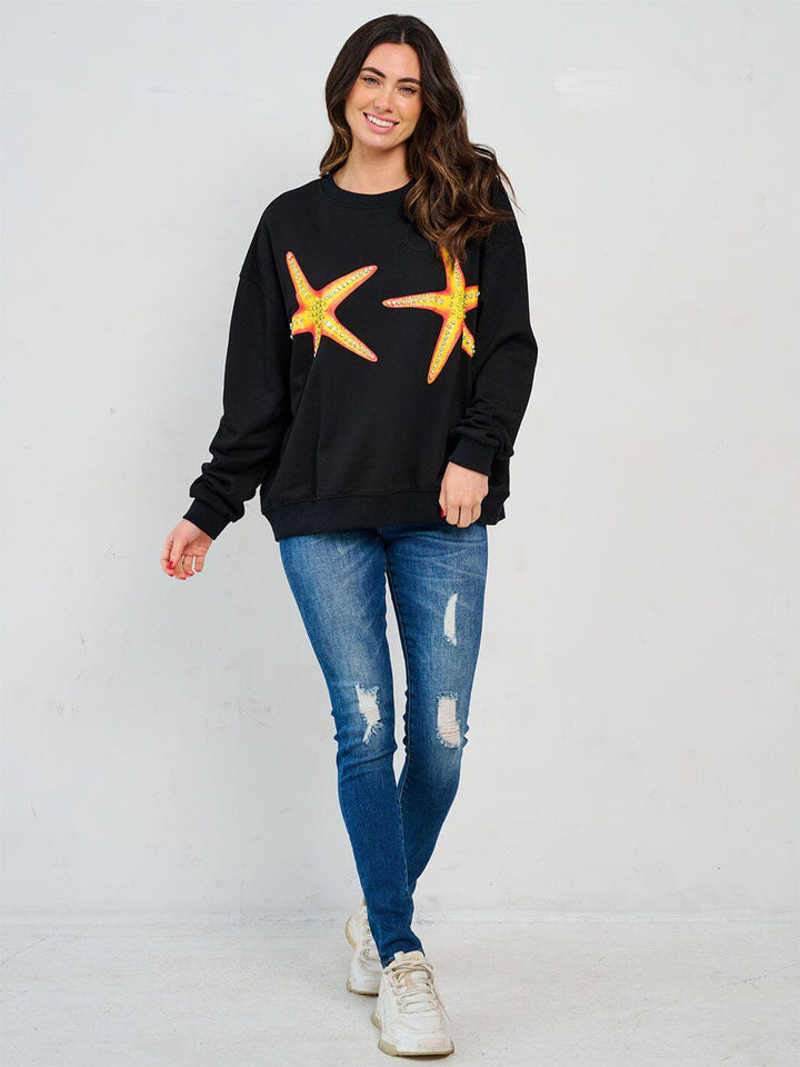 WOMEN'S LONG SLEEVE GRAPHIC STUDS PULLOVER SWEATER