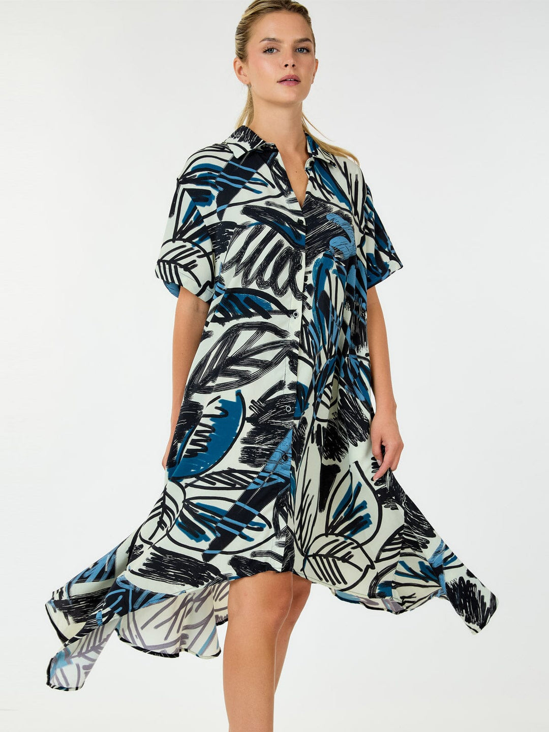 WOMEN'S SHORT SLEEVE BUTTON UP LOOSE FIT MINI DRESS