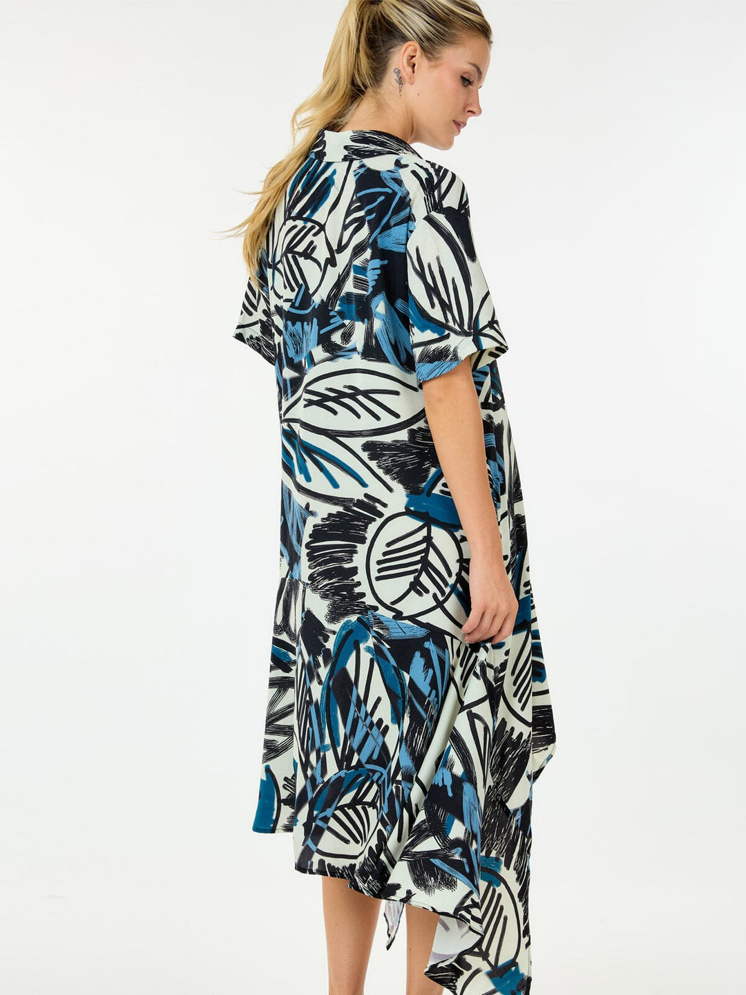 WOMEN'S SHORT SLEEVE BUTTON UP LOOSE FIT MINI DRESS