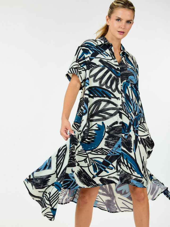 WOMEN'S SHORT SLEEVE BUTTON UP LOOSE FIT MINI DRESS