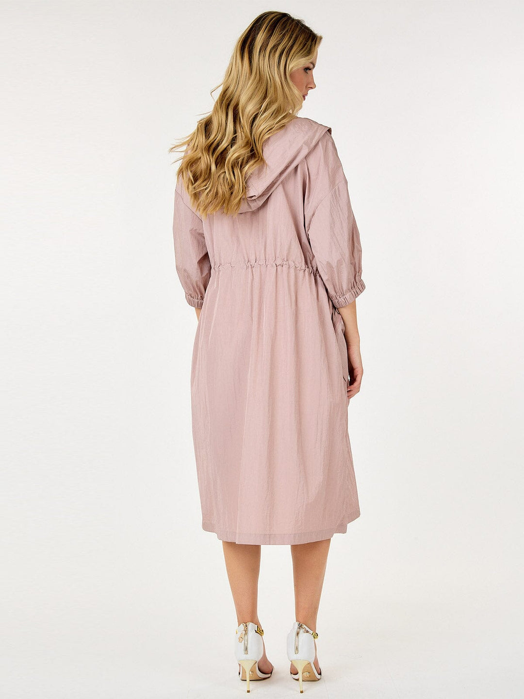WOMEN'S 3/4 SLEEVE BUTTON CLOSURE HOODED COAT