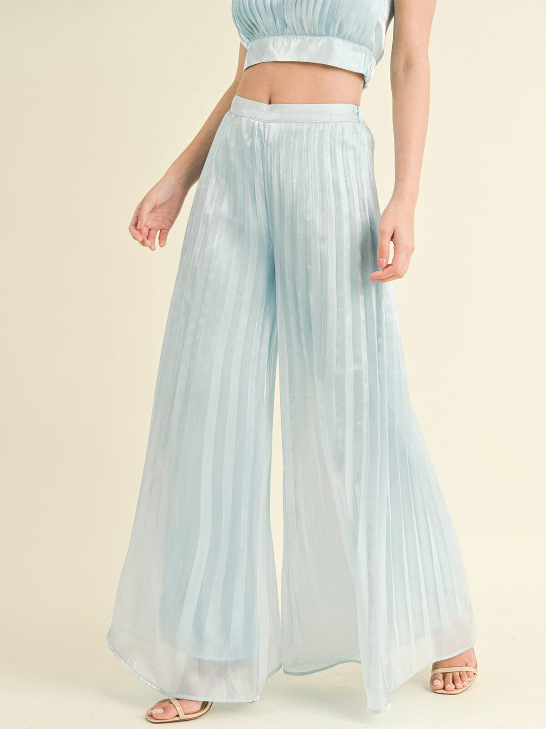 WOMEN'S SLEEVELESS CROP TOP & WIDE LEG PANTS PLEATED 2PC. SET