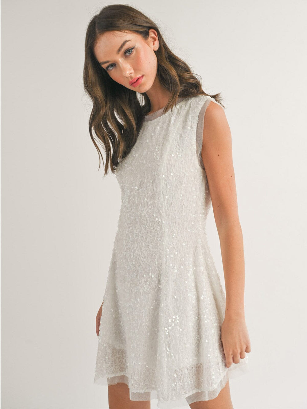 WOMEN'S SLEEVELESS FIT & FLARE SEQUINS MINI DRESS