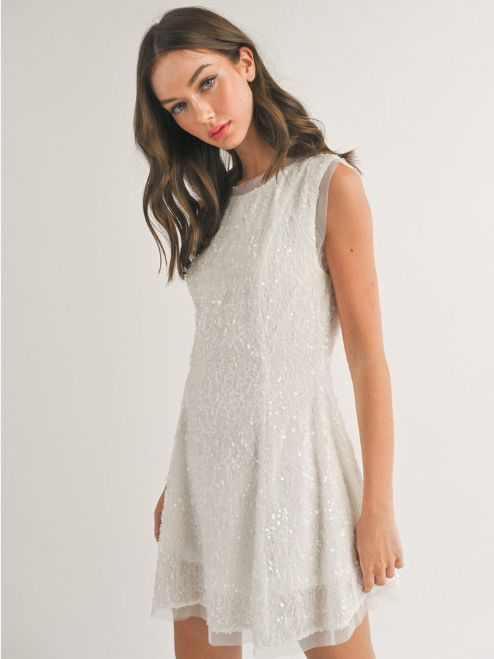 WOMEN'S SLEEVELESS FIT & FLARE SEQUINS MINI DRESS