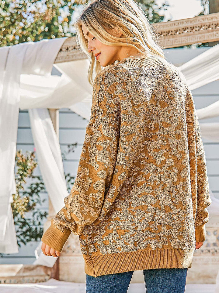 WOMEN'S LONG SLEEVE SHIMMER PRINT PULLOVER SWEATER