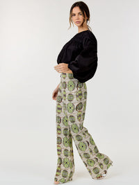 WOMEN'S ZIP UP MULTI PRINT WIDE LEG PANTS