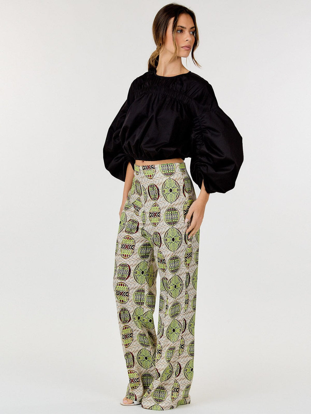 WOMEN'S ZIP UP MULTI PRINT WIDE LEG PANTS