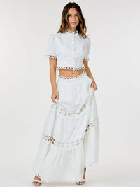 WOMEN'S SHORT SLEEVE CROP TOP & ZIP UP SKIRT EYELET DETAILED 2PC. SET