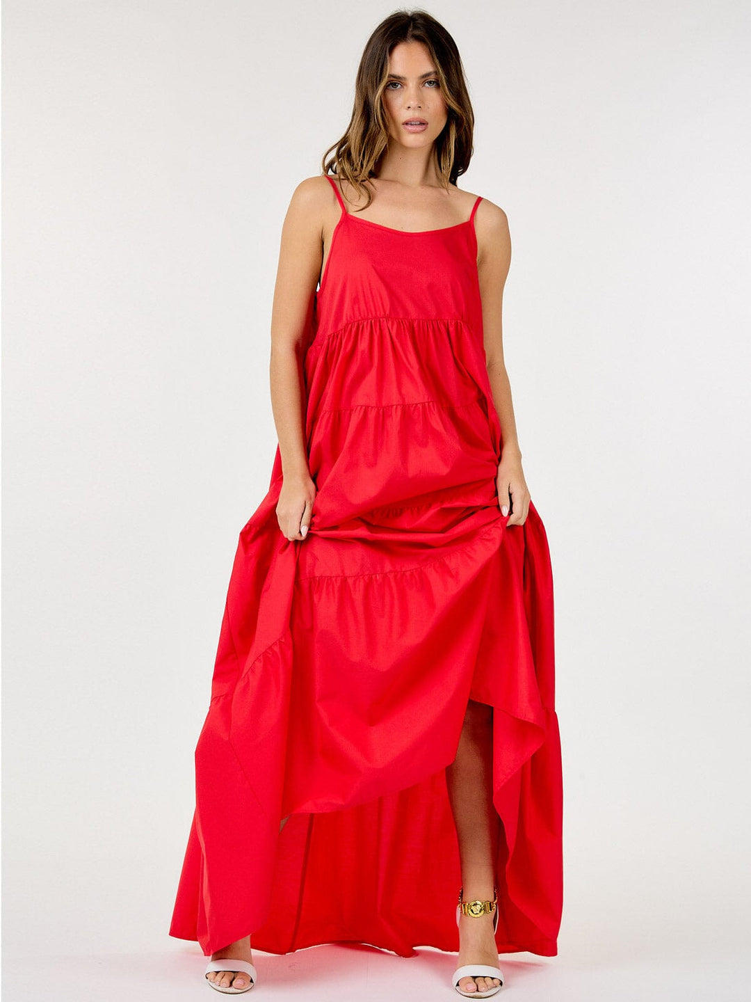 WOMEN'S SLEEVELESS POCKETS TIERED TUNIC MAXI DRESS
