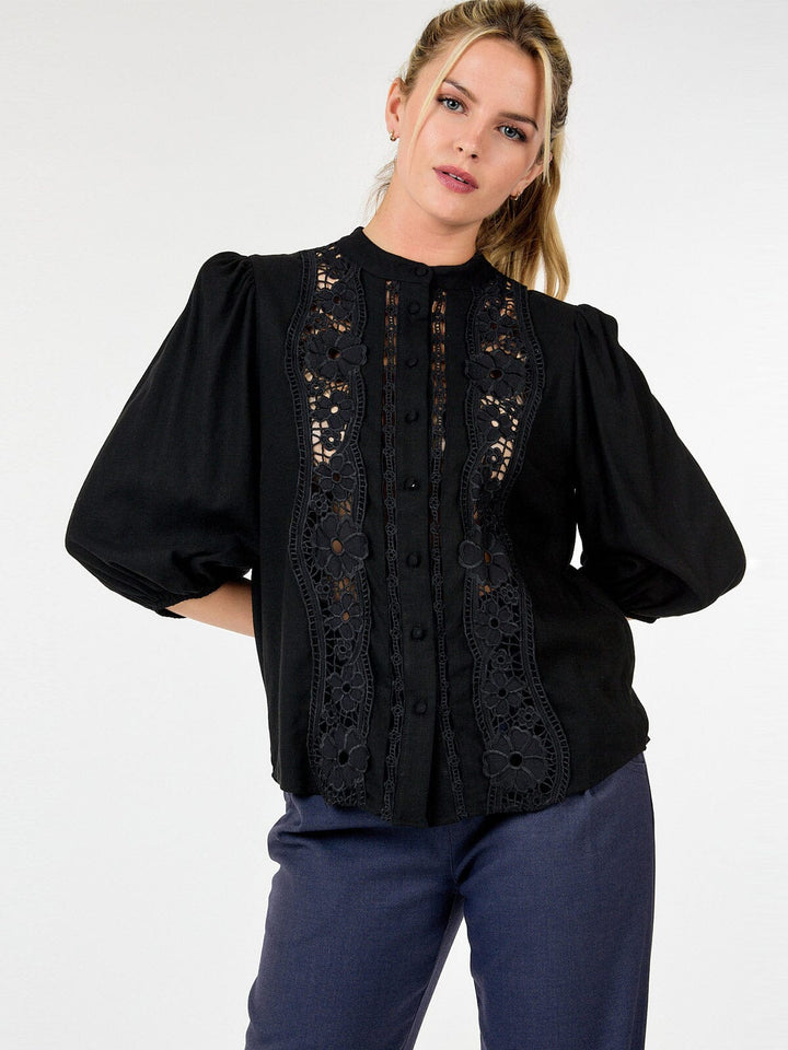 WOMEN'S LONG SLEEVE CROCHET DETAILED BLOUSE