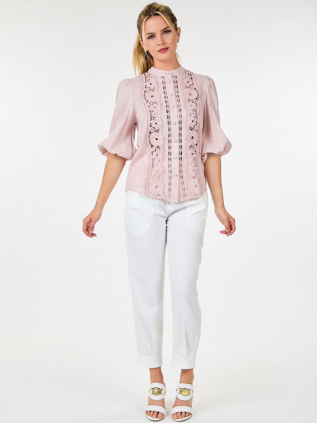 WOMEN'S LONG SLEEVE CROCHET DETAILED BLOUSE
