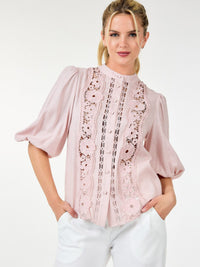 WOMEN'S LONG SLEEVE CROCHET DETAILED BLOUSE