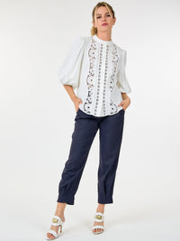 WOMEN'S LONG SLEEVE CROCHET DETAILED BLOUSE