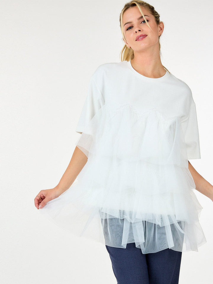 WOMEN'S SHORT SLEEVE RUFFLE TIERED DETAILED BLOUSE
