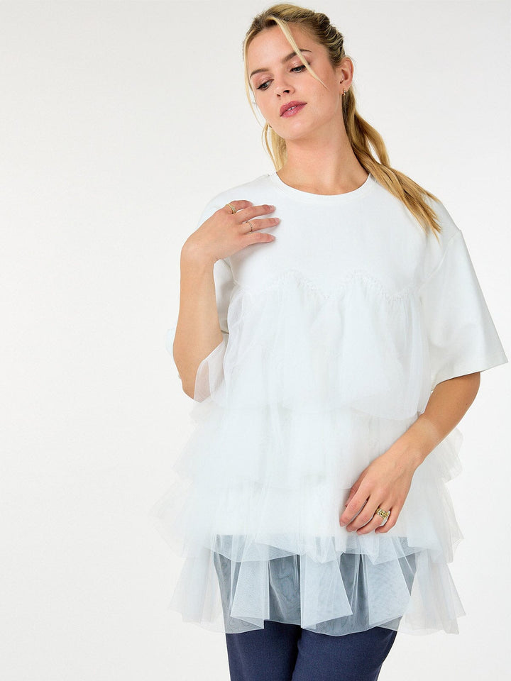 WOMEN'S SHORT SLEEVE RUFFLE TIERED DETAILED BLOUSE