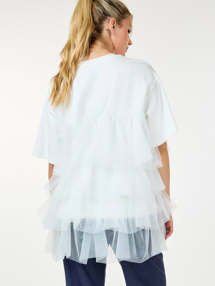 WOMEN'S SHORT SLEEVE RUFFLE TIERED DETAILED BLOUSE