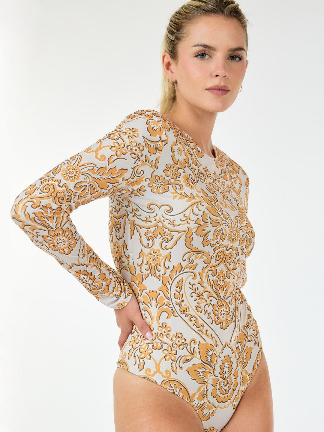 WOMEN'S LONG SLEEVE FLORAL PRINT BODYSUIT
