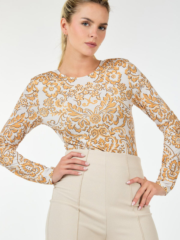 WOMEN'S LONG SLEEVE FLORAL PRINT BODYSUIT
