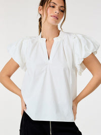 WOMEN'S SHORT PUFF SLEEVE V-NECK BLOUSE