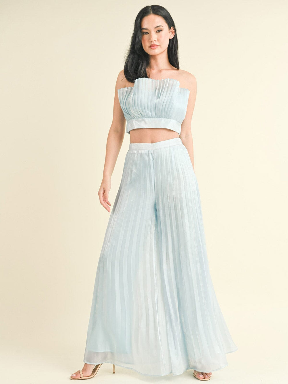 WOMEN'S SLEEVELESS CROP TOP & WIDE LEG PANTS PLEATED 2PC. SET