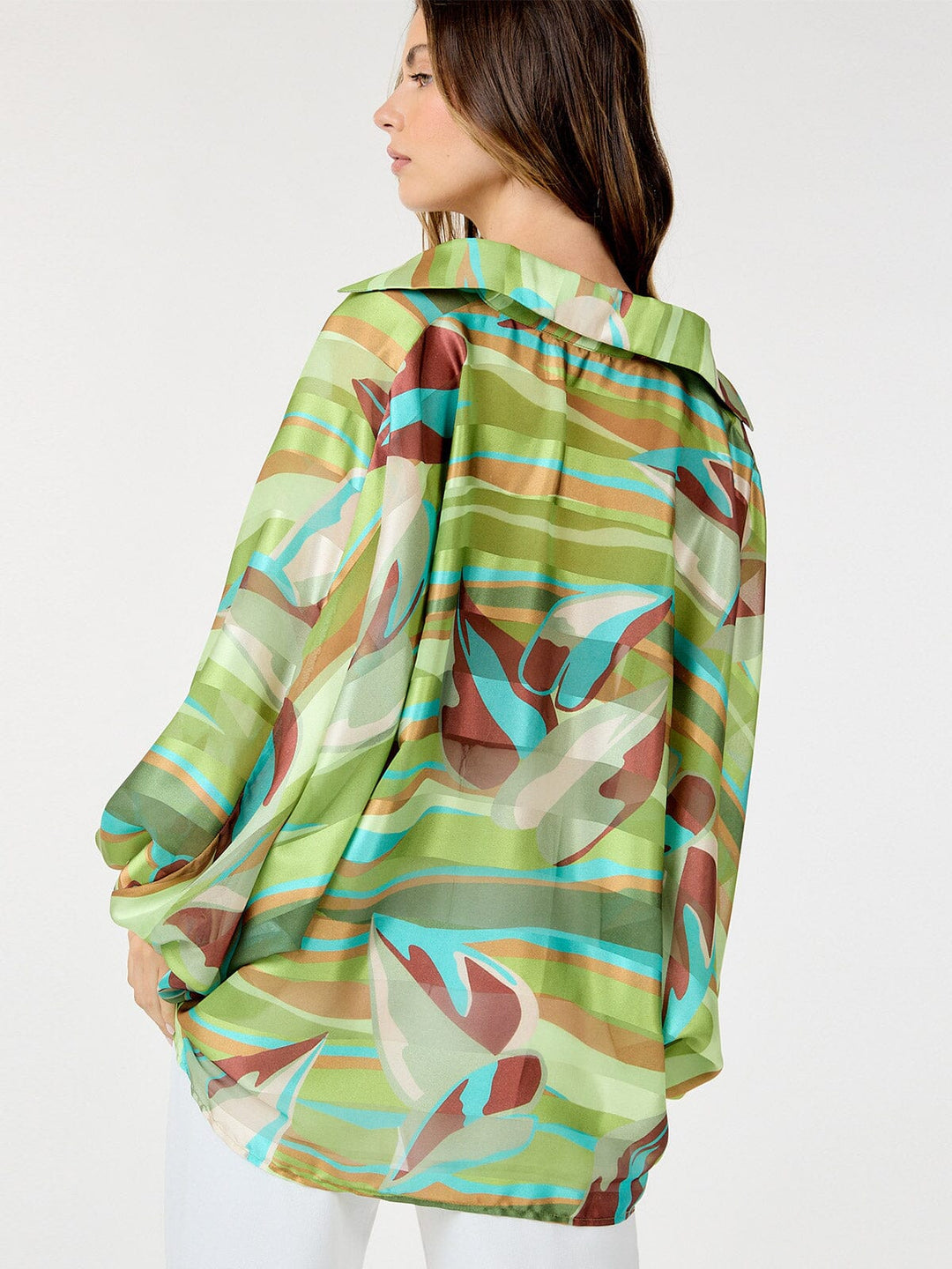 WOMEN'S LONG SLEEVE BUTTON UP MULTI PRINT BLOUSE