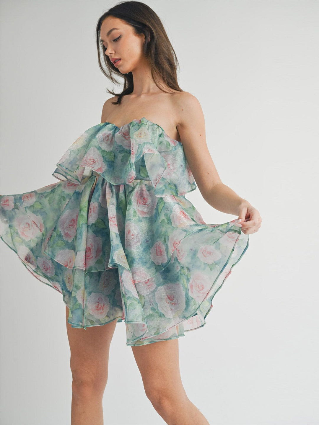 WOMEN'S SLEEVELESS FIT & FLARE TIERES FLORAL MINI DRESS