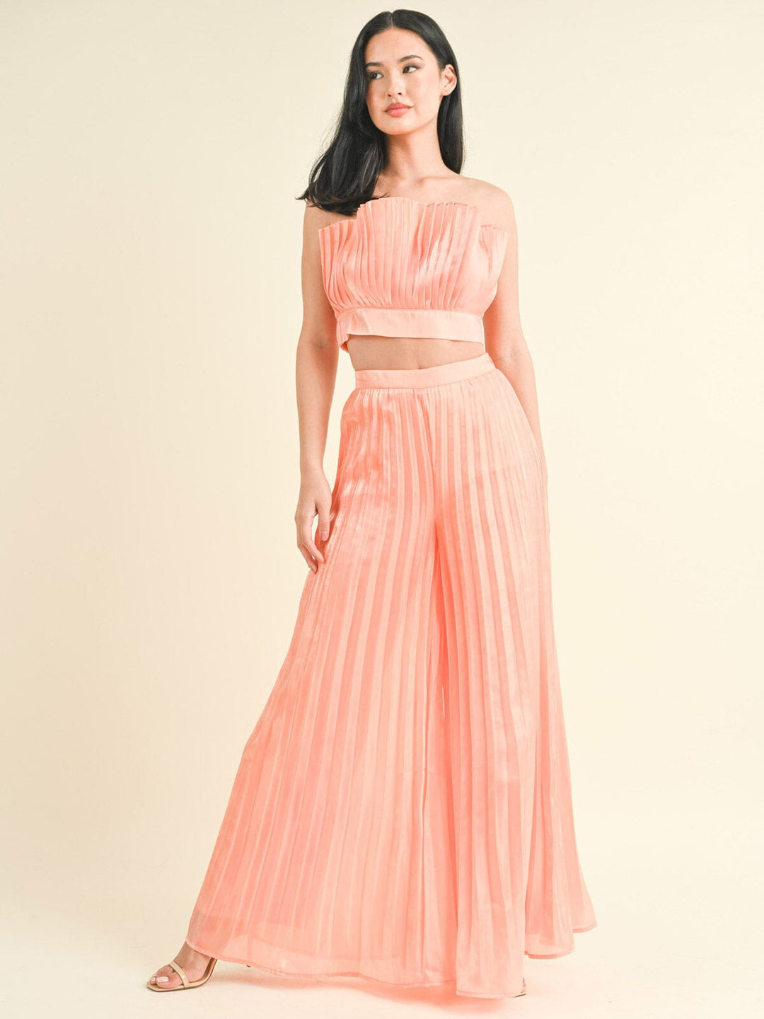 WOMEN'S SLEEVELESS CROP TOP & WIDE LEG PANTS PLEATED 2PC. SET