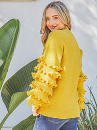 WOMEN'S LONG RUFFLE TIERED SLEEVE PULLOVER SWEATER