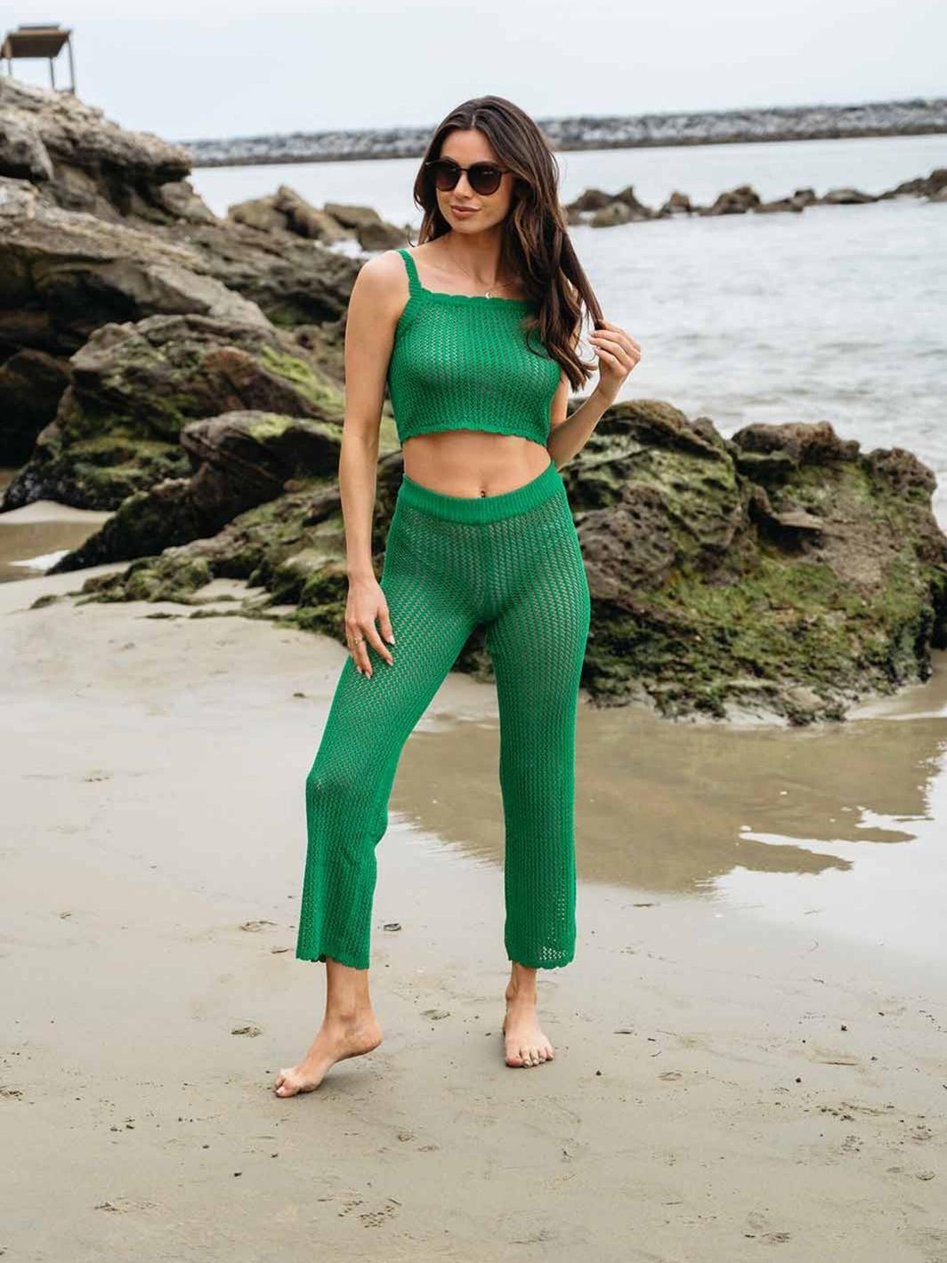 WOMEN'S SLEEVELESS CROP TOP & WIDE LEG PANTS 2PC SET