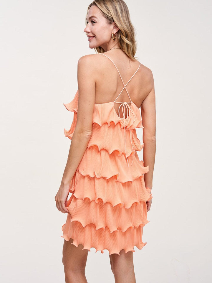 WOMEN'S SLEEVELESS RUFFLE TIERED MINI DRESS